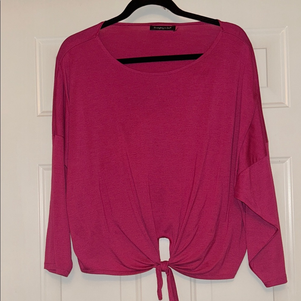 Do Everything in Love Top Pink Tie-Front Dolman Sleeve One Size Loose Fit Casual